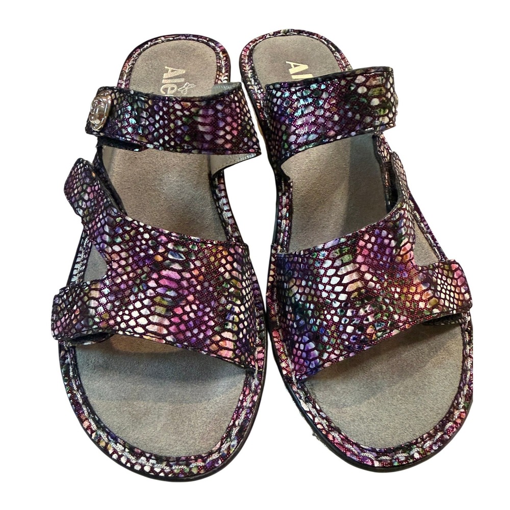 Alegria PG Lite Purple Snakeskin Metallic Wedge Sandals 36 Adjustable Straps